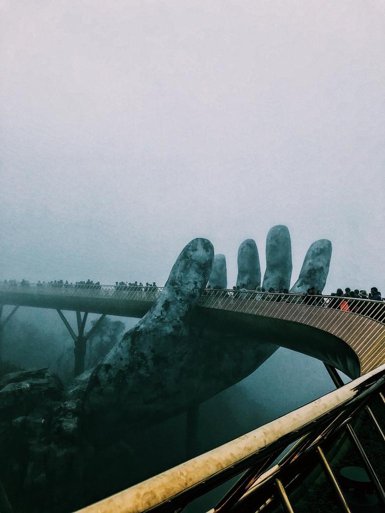Da Nang's famous golden bridge on a cloudy day