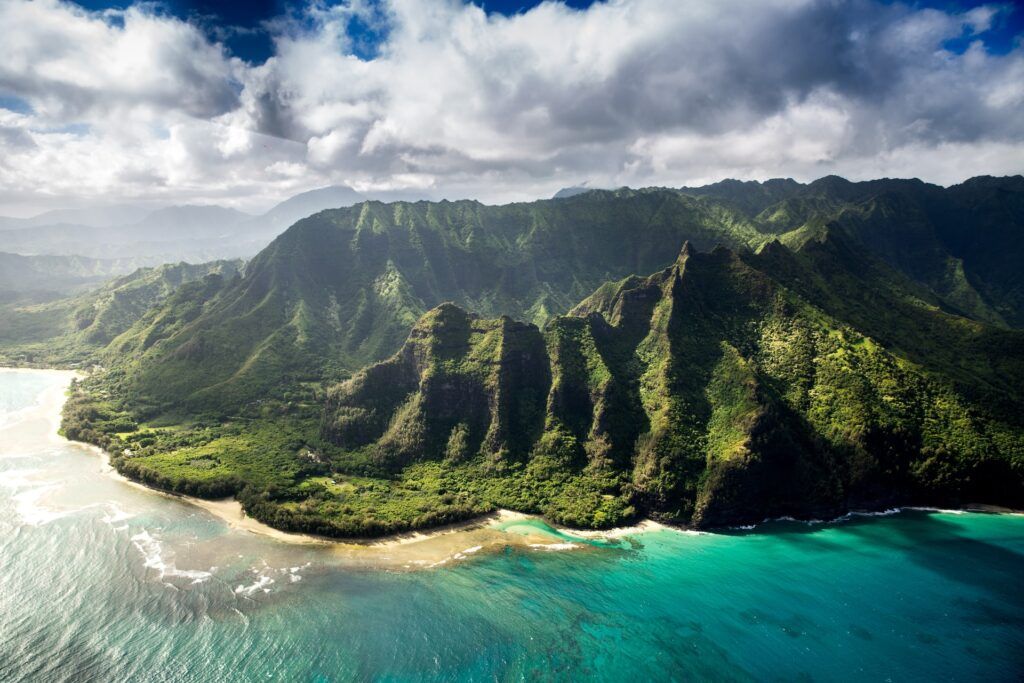 Hawaii's green mountains overlook the ocean