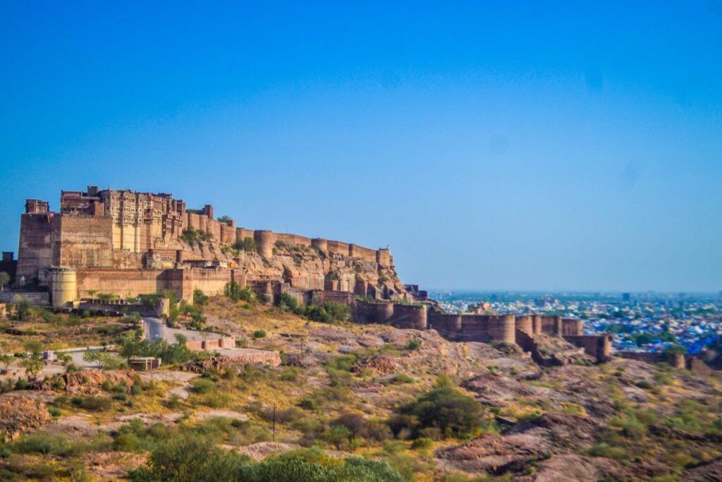 The view of the blue city from Mehrangarh Fort Hill