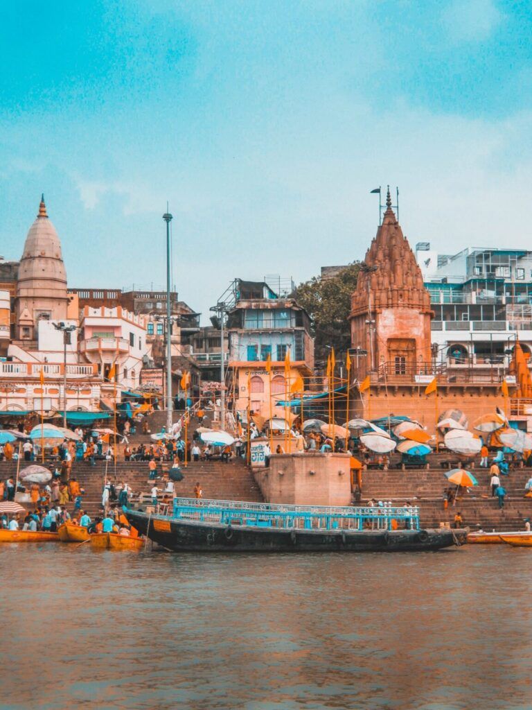 The famous ghats on the Ganges River