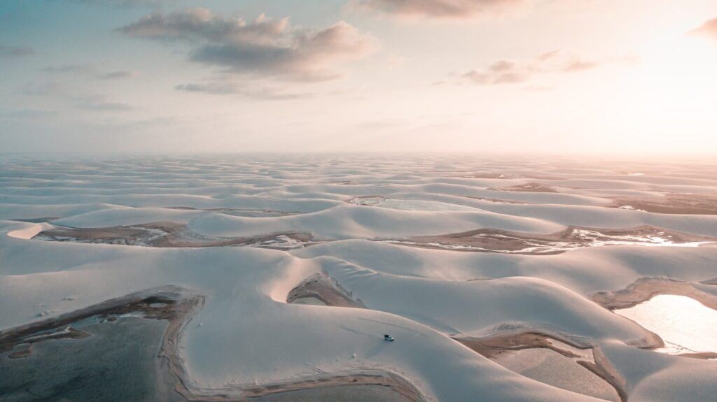 The characteristic white sand dunes