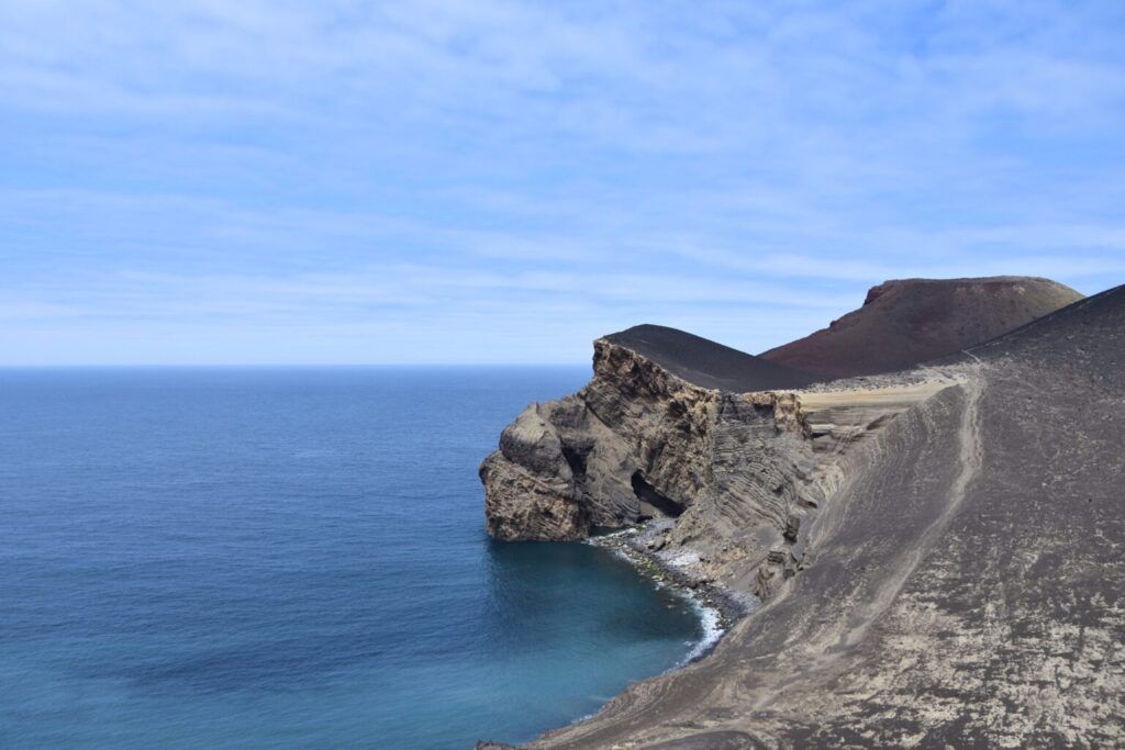 The view from the Capelinhos lighthouse on the island of Faial.
