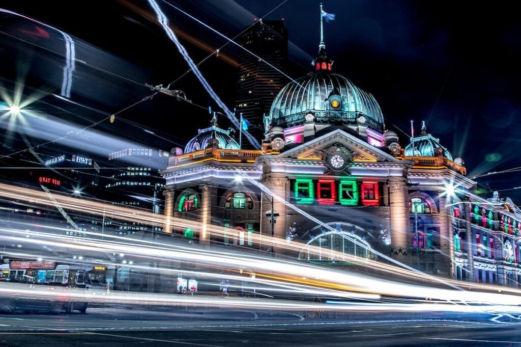 Melbourne buildings bathed in beams of light