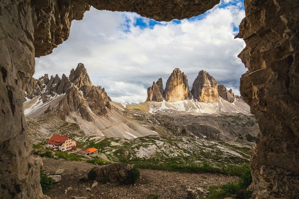 The spectacular view of the Tre Cime di Lavaredo in the Italian Dolomites