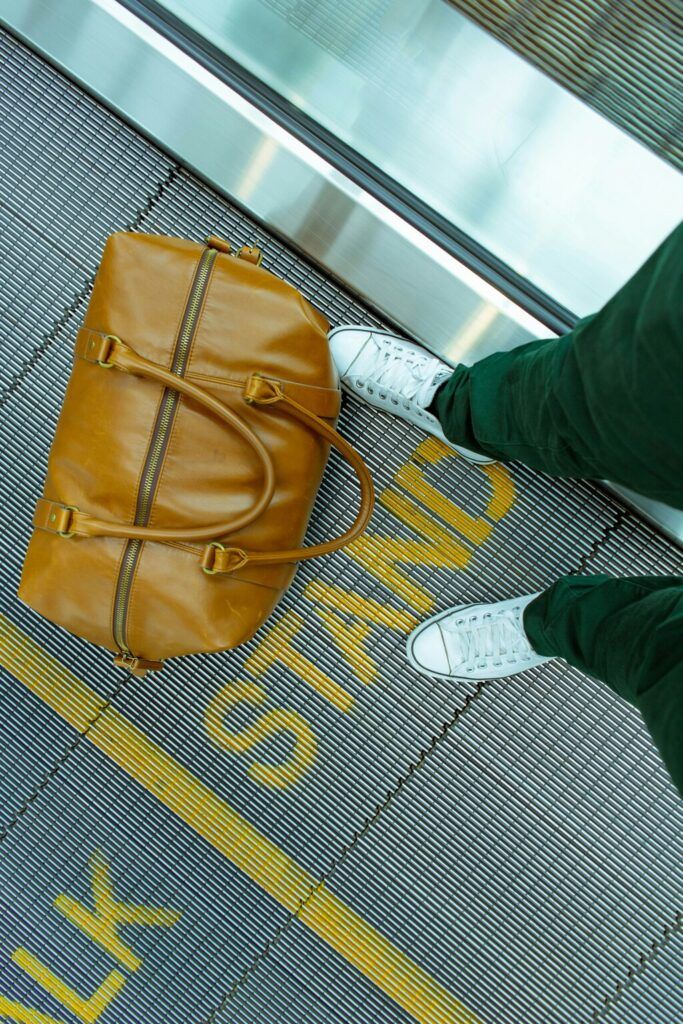 duffle bag positioned on the step