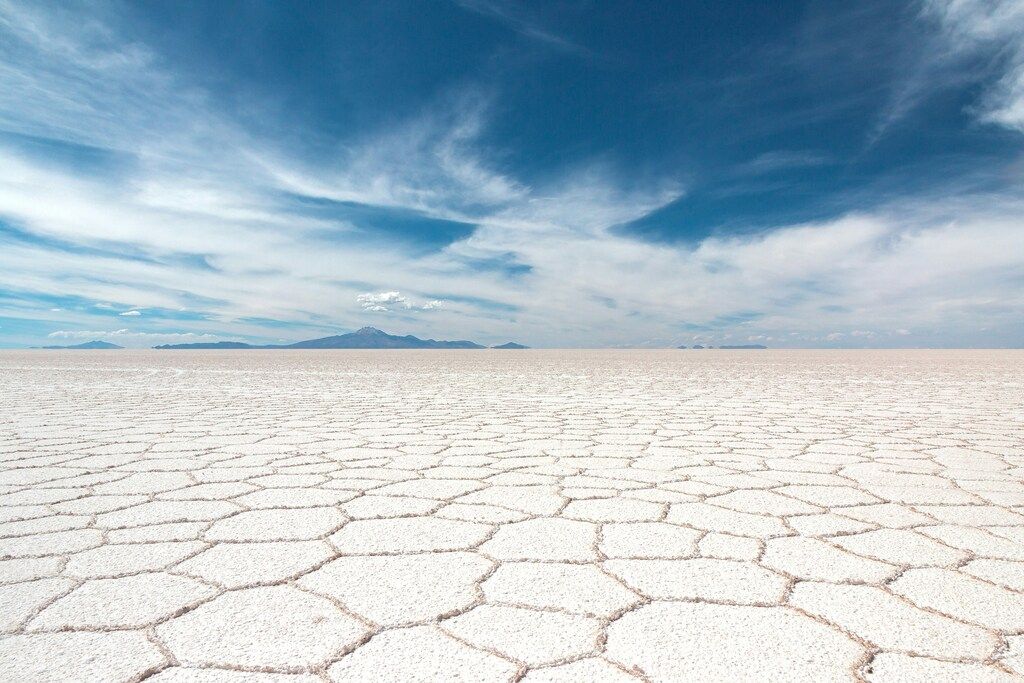 The vast Salar de Uyuni in Bolivia, the world's largest salt flat
