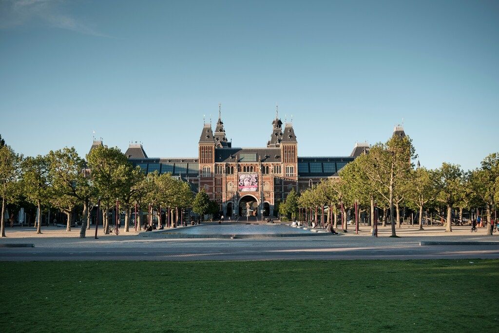 The imposing facade of the Rijksmuseum in Amsterdam