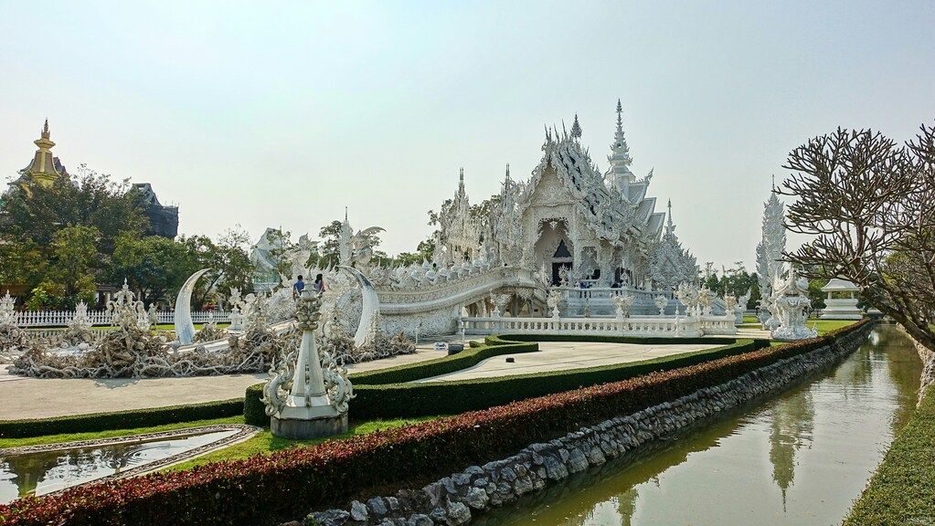 A stunning view of Wat Rong Khun, the White Temple, in Chiang Mai, Thailand