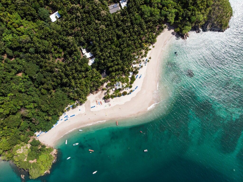 Aerial view of a tropical beach in Costa Rica