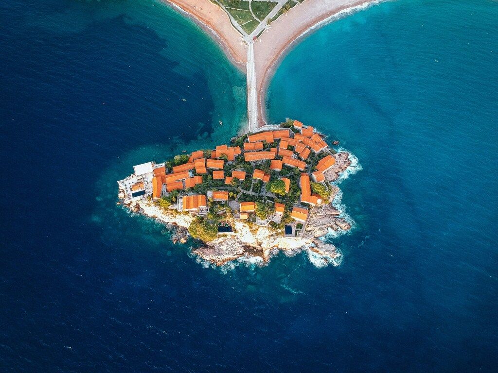 Aerial view of Sveti Stefan, Montenegro