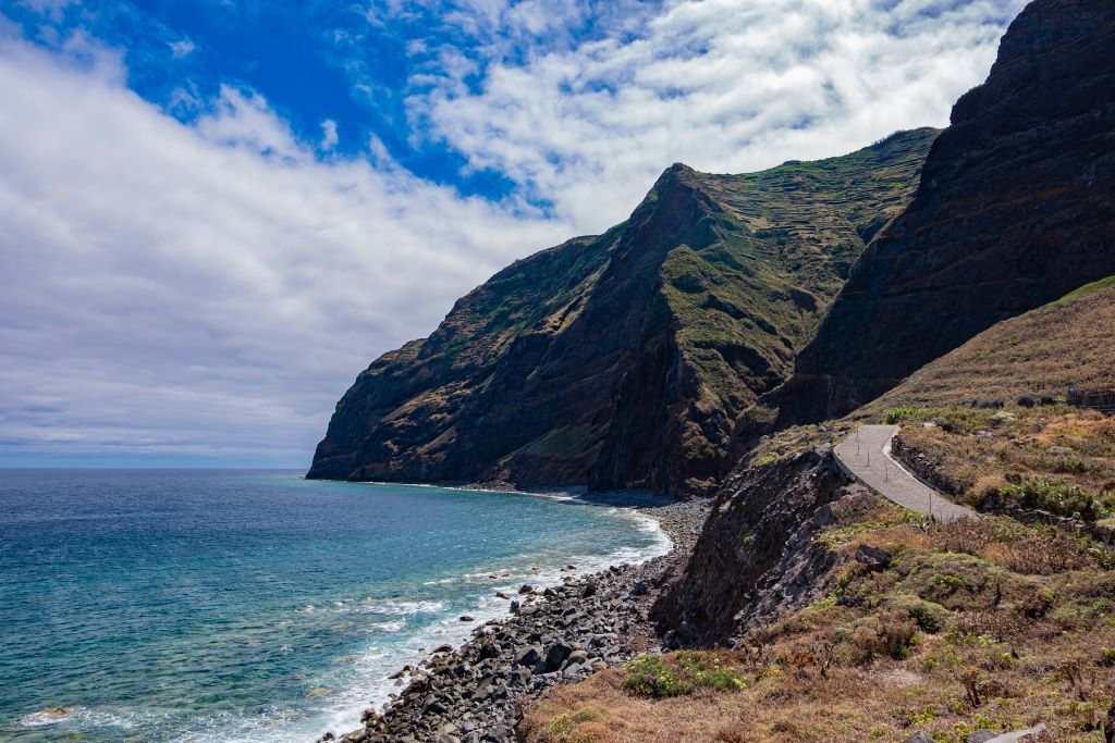 Rocky cliff along the coast of Madeira