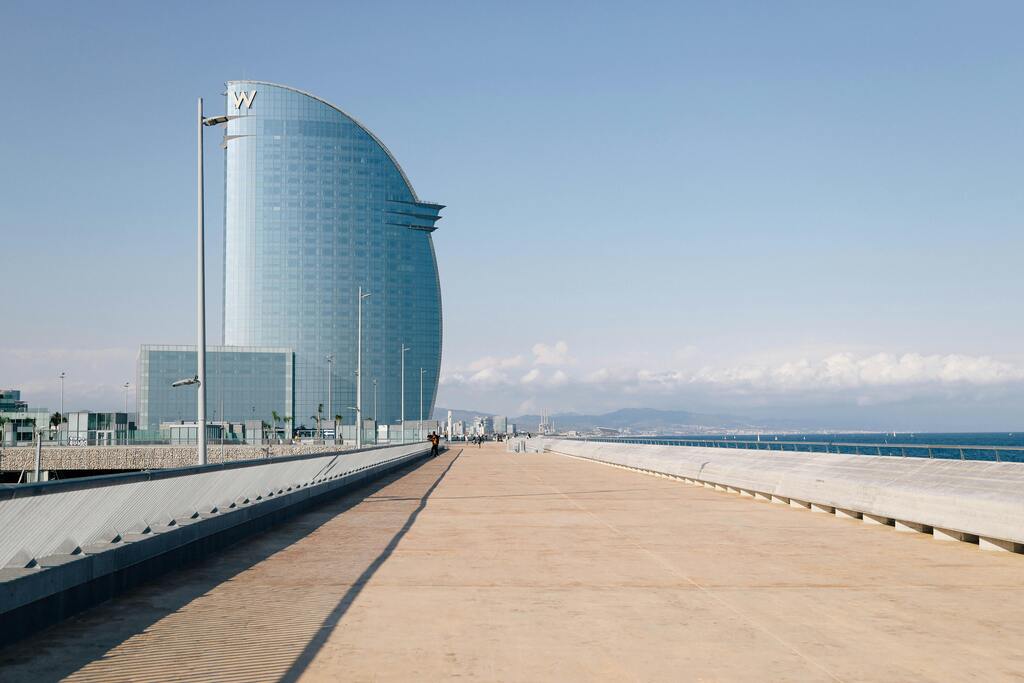 The iconic W Hotel in Barcelona, located along the waterfront.