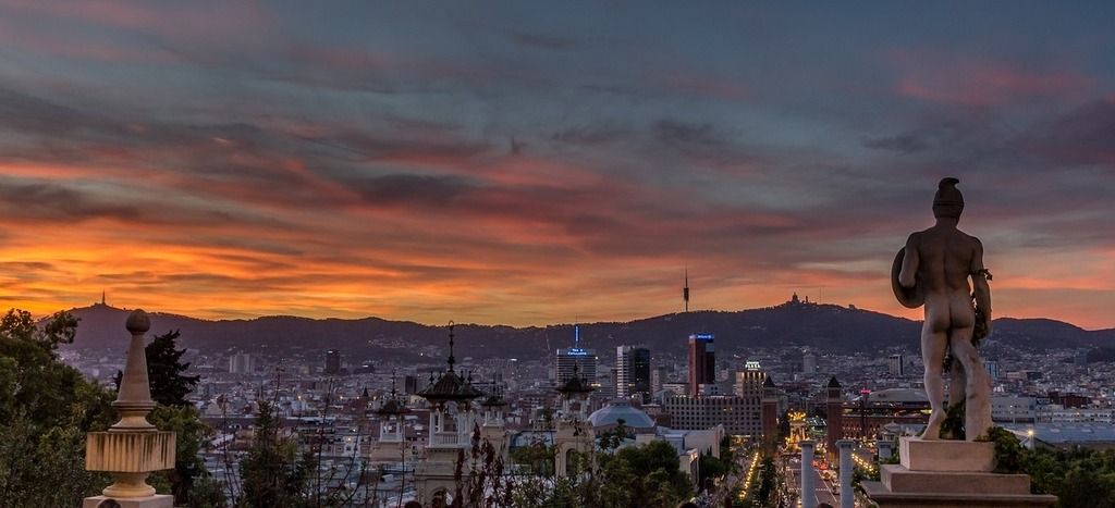 A breathtaking sunset view over Barcelona from Montjuïc.