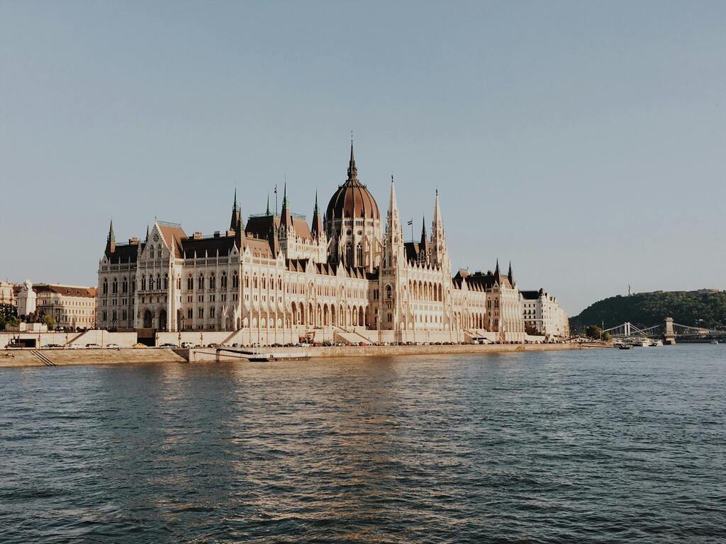 Hungarian Parliament Building on the banks of the Danube River in Budapest, Hungary.
