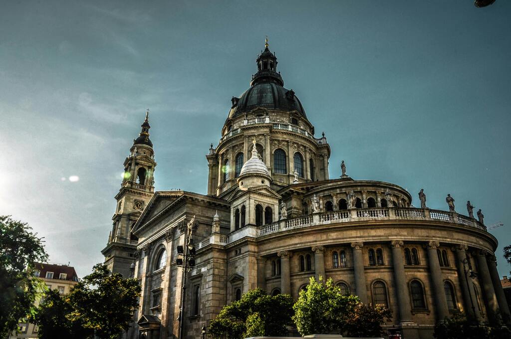 St. Stephen's Basilica in Budapest, Hungary, showcasing its stunning architectural details.
