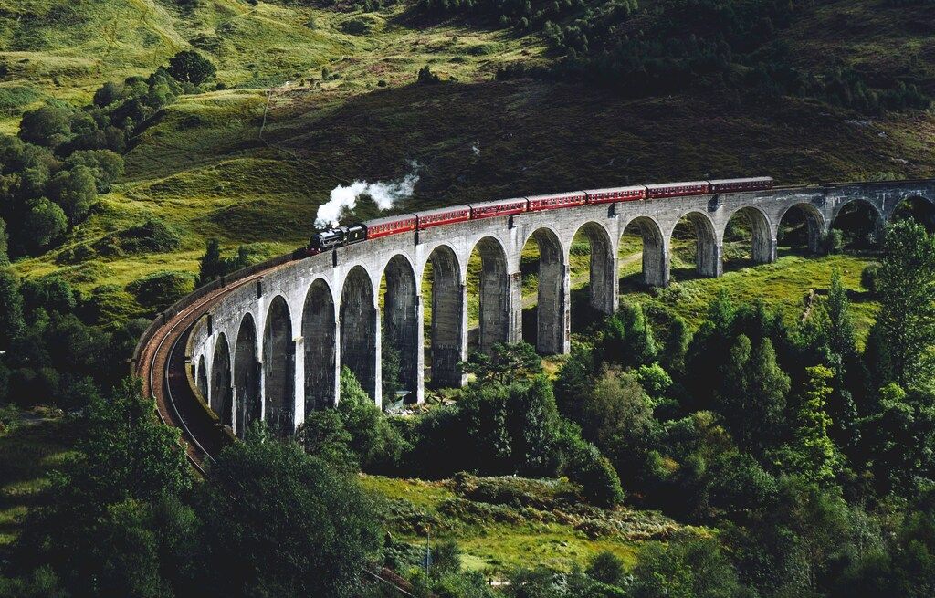Glenfinnan Viaduct in Scotland, famous for the Hogwarts Express scenes
