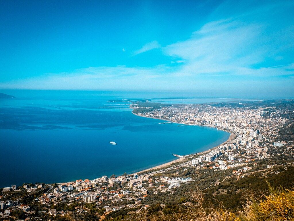 Aerial view of Vlora and its long beaches along the Adriatic Sea