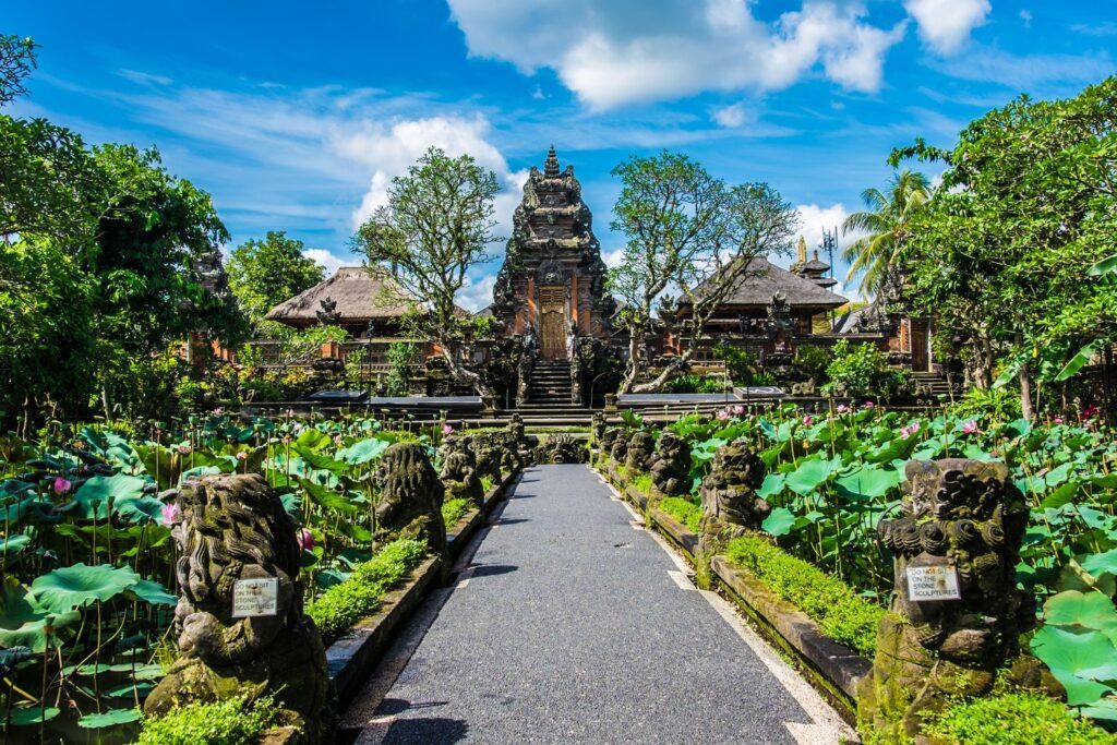 Lotus Pond path leading to Saraswati Temple in Ubud, Bali.