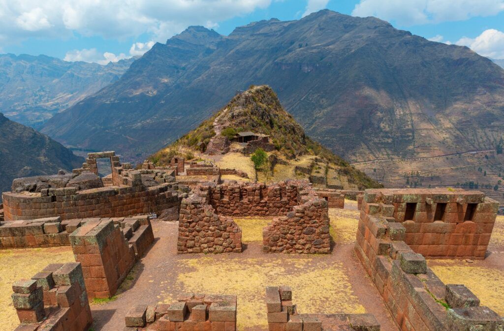 Ancient Inca ruins of Pisac overlooking the Sacred Valley.